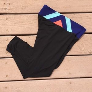 PINK Capri Length Leggings With Striped Waistband